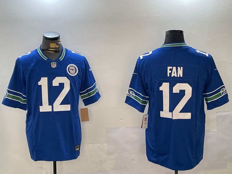 Men Seattle Seahawks #12 Fan Blue Throwback three generations 2024 Nike Limited NFL Jersey style 2